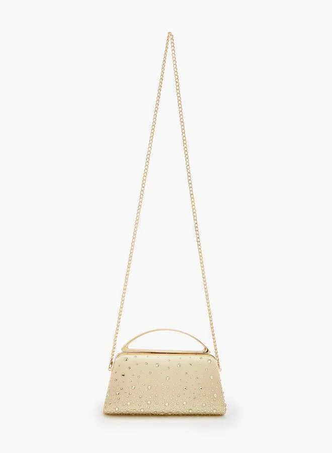 Flora Bella By Shoexpress GOLD Crystal Clutch With Detachable Shoulder Chain Strap Ramadan Collection for Women | Best Price UAE